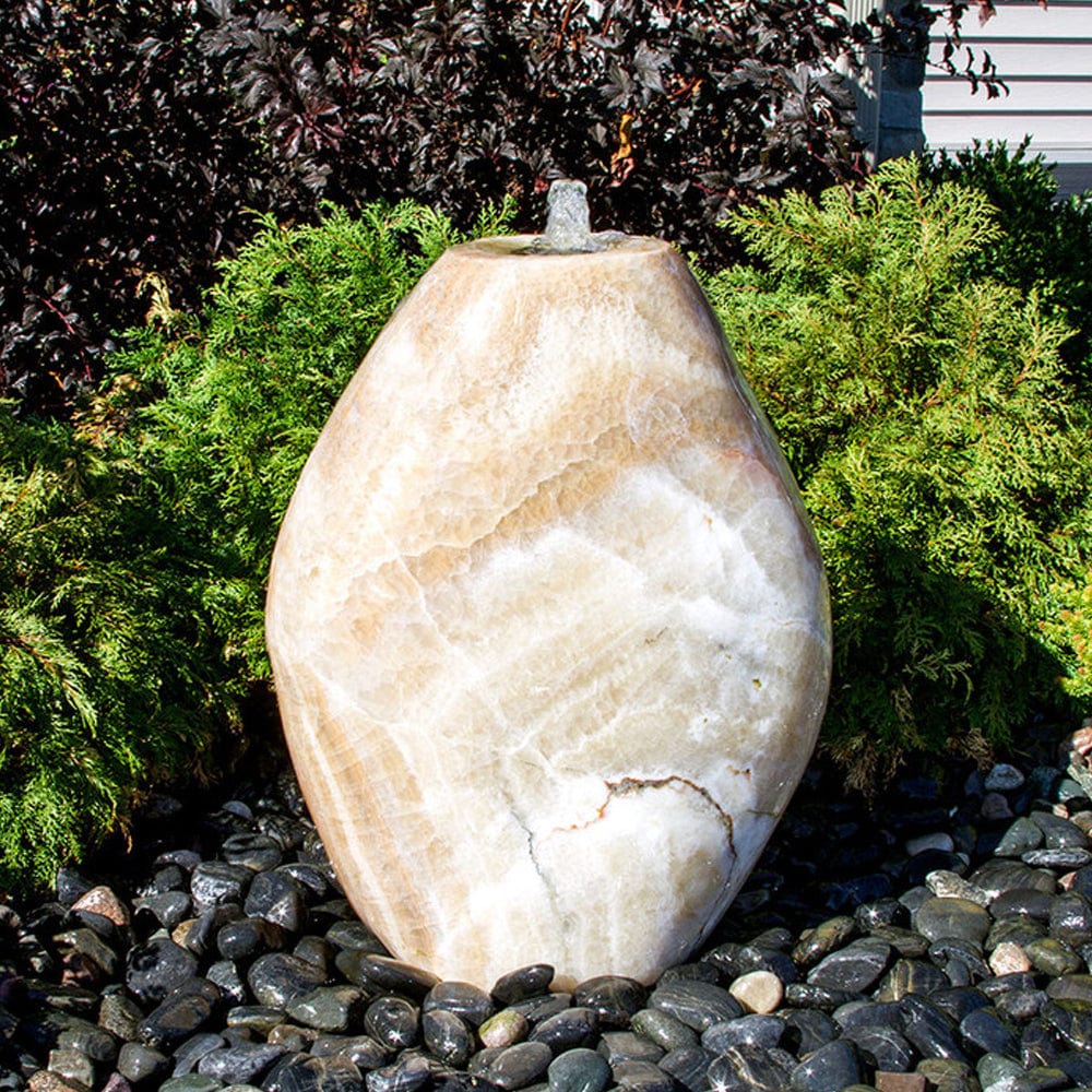 Almond-Shaped Yellow Onyx Stone Fountain - Outdoor Art Pros