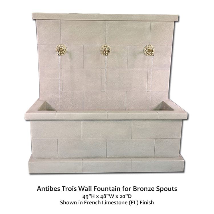 Antibes Trois Wall Fountain for Bronze Spouts