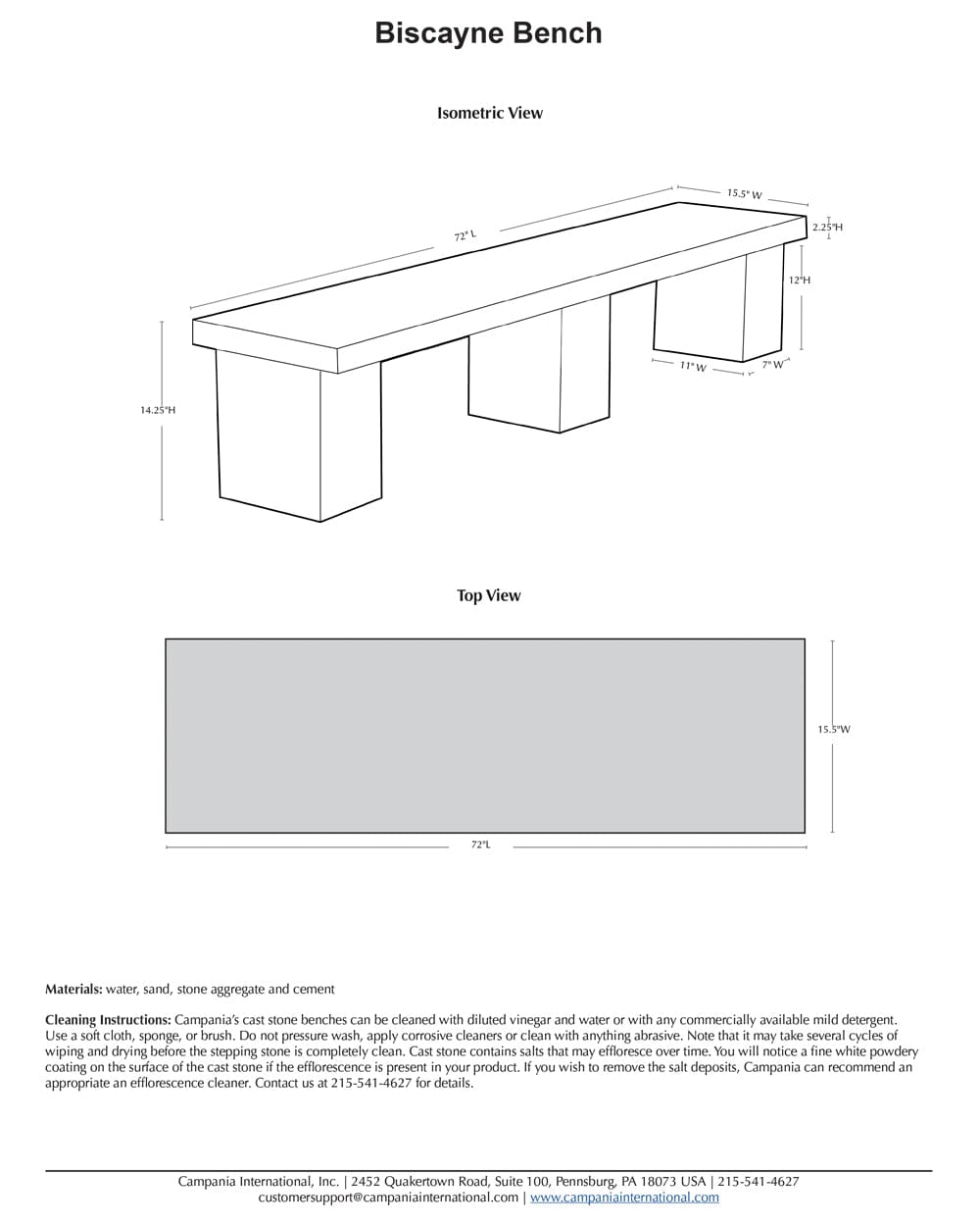 Biscayne Modern Backless Garden Bench