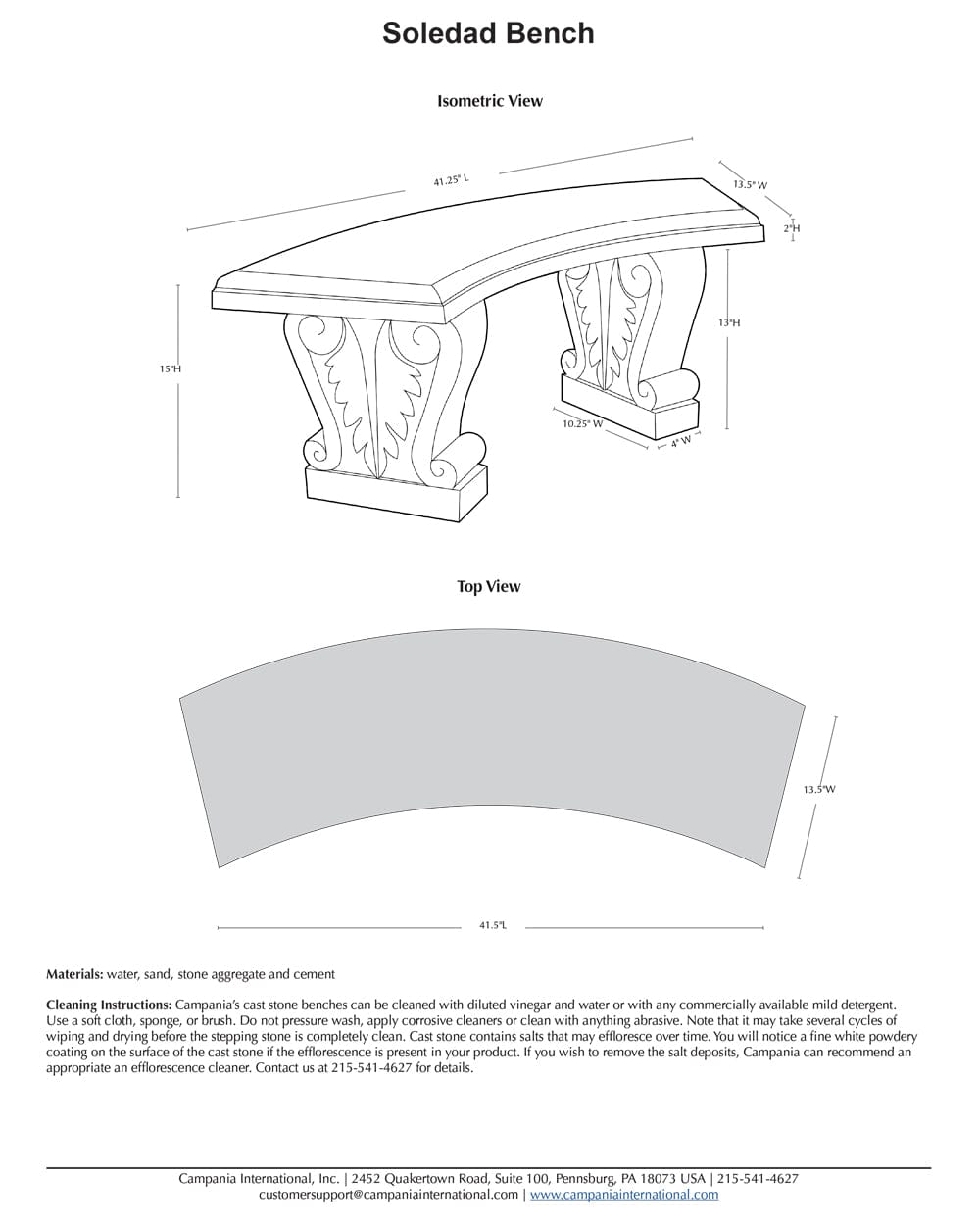 Soledad Cast Stone Bench