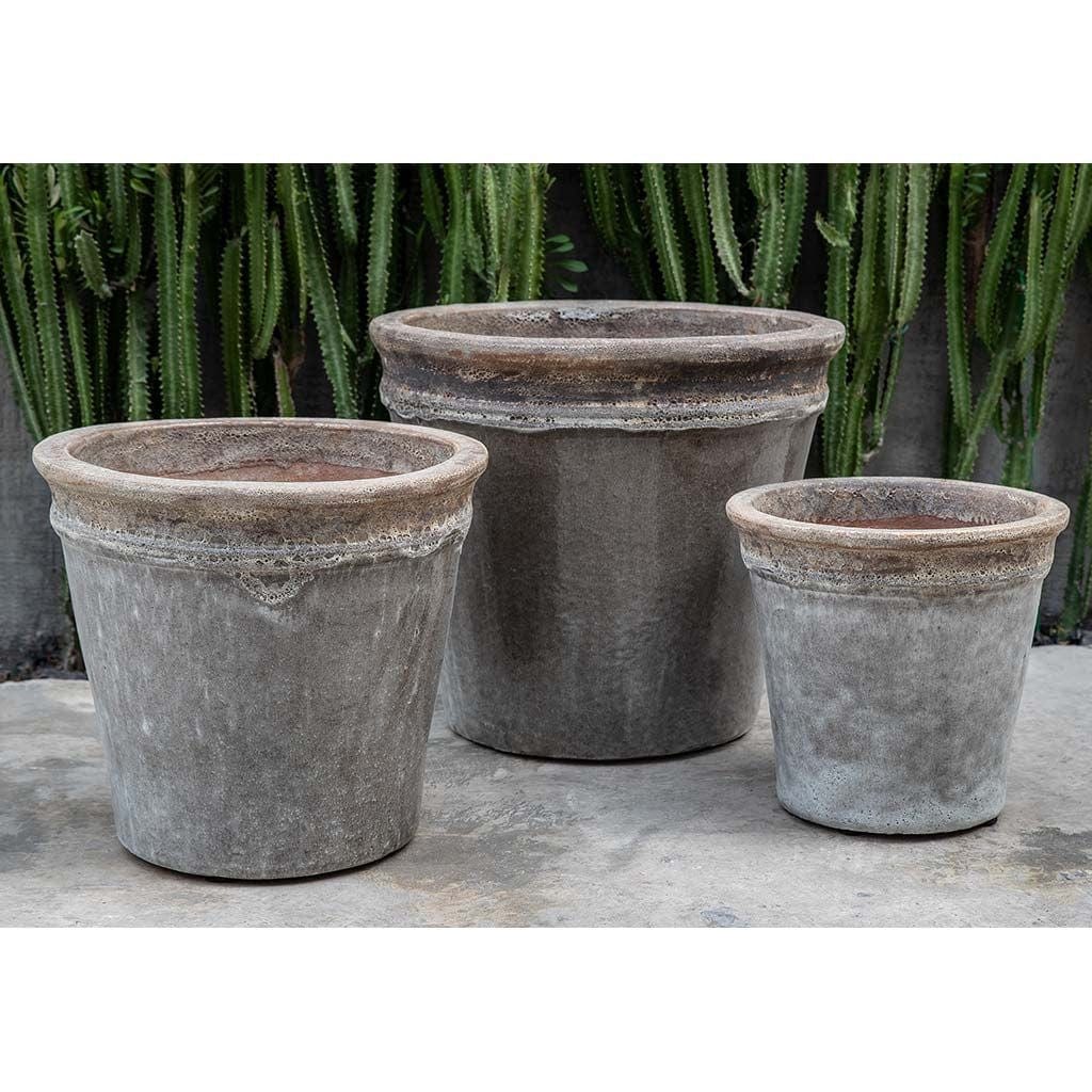 Baia Glazed Terra Cotta Planter Nested Set of 3 in Beachcomber Grey Mist Finish