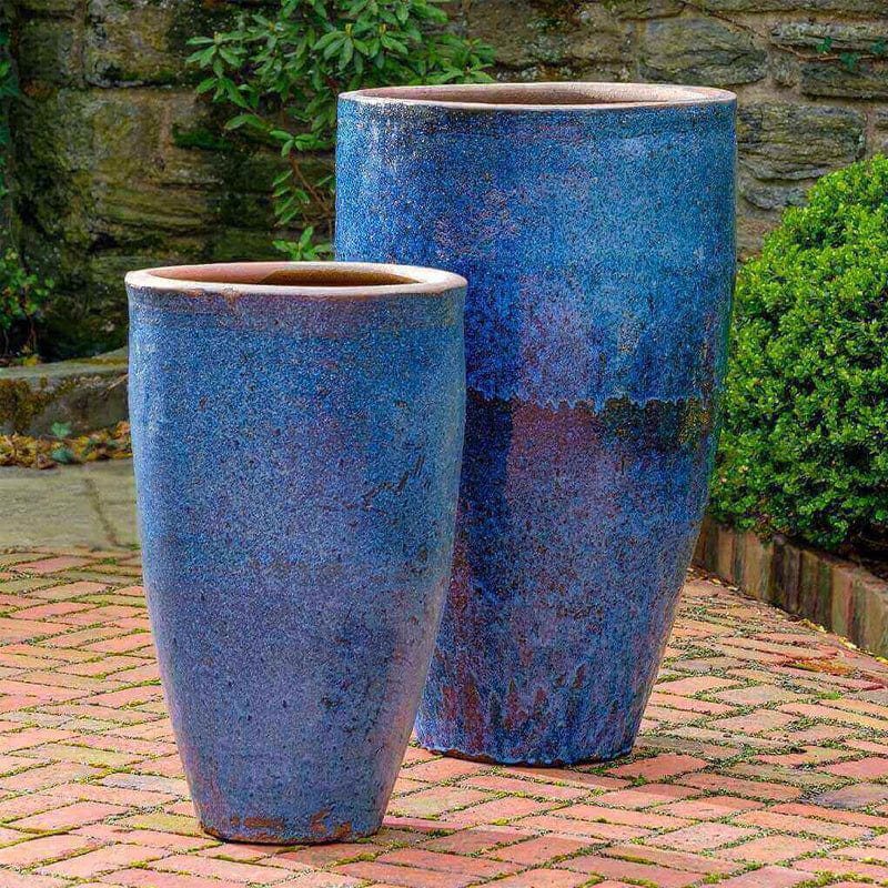 Banyan Glazed Terra Cotta Planter - Set of 2 in Rustic Blue Finish