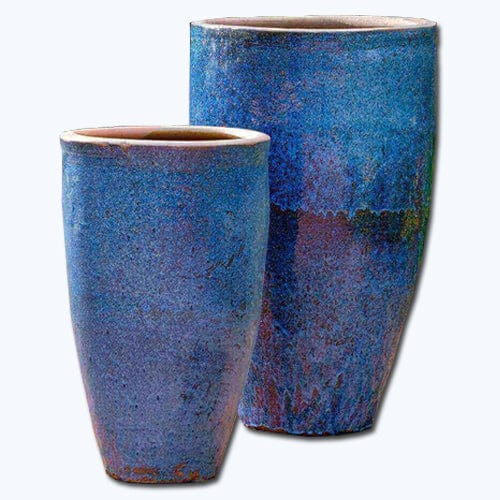 Banyan Glazed Terra Cotta Planter - Set of 2 in Rustic Blue Finish