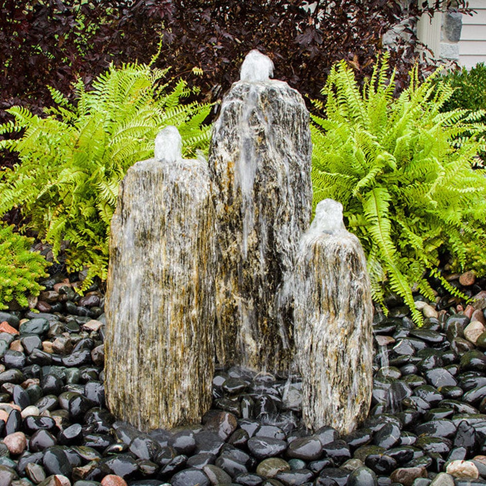 Triple Beachcomber Chiseled Stone Fountain - Outdoor Art Pros