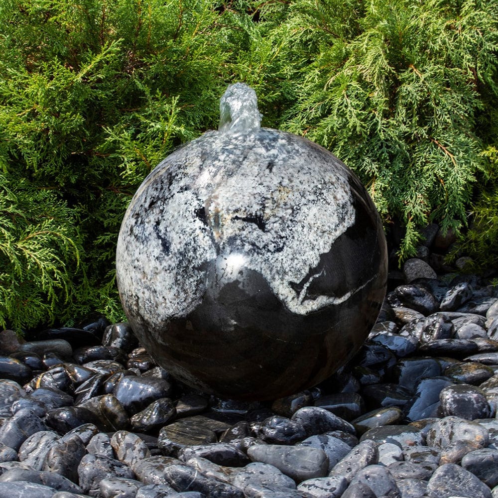 Black Flower Granite Stone Sphere Fountain - Outdoor Art Pros