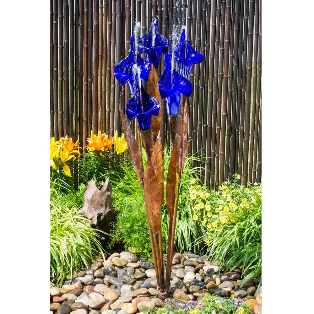 50" Copper Blue Iris Flower Garden Fountain - Outdoor Art Pros
