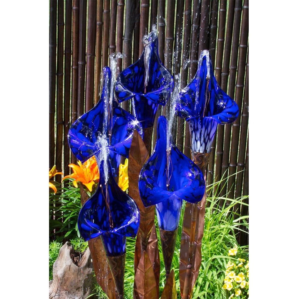 50" Copper Blue Iris Flower Garden Fountain - Outdoor Art Pros