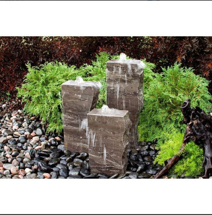 Blue Limestone Triple Rock Fountain with 3 Smooth Sides - Outdoor Art Pros