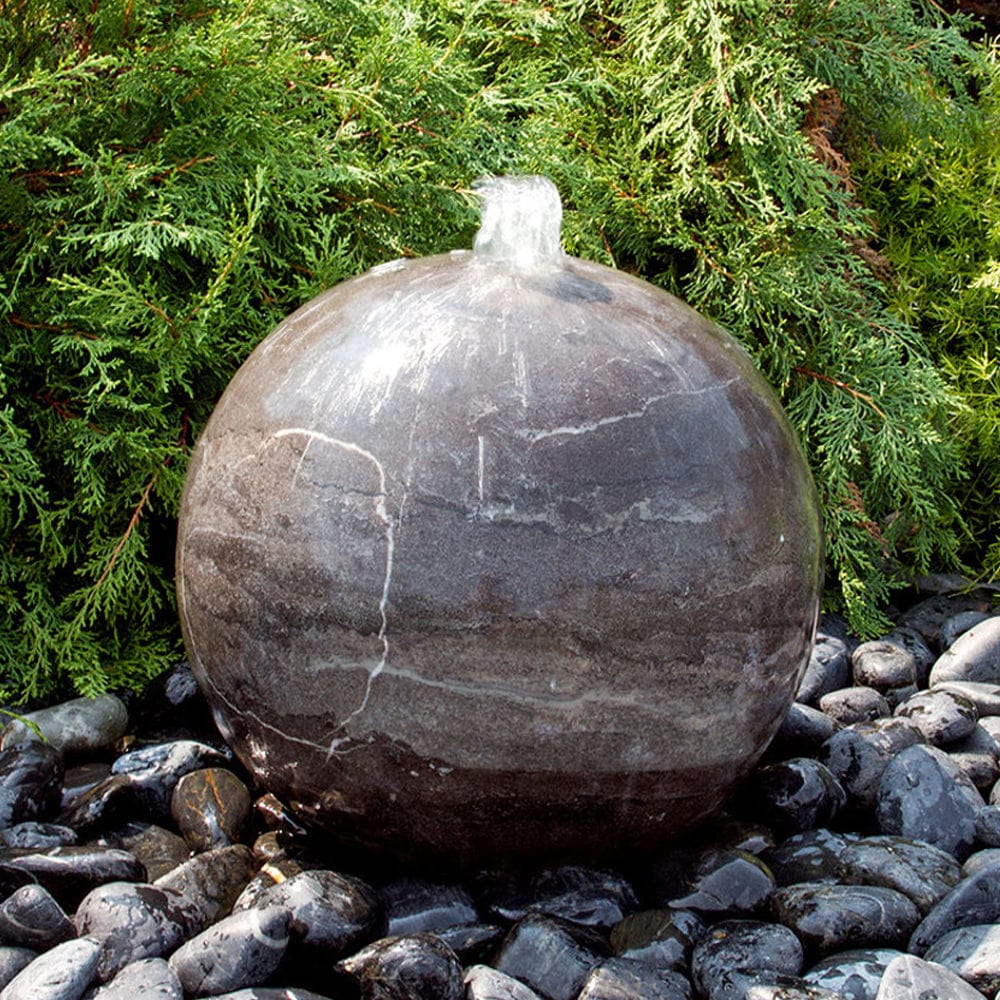 Blue Limestone Sphere Stone Fountain - Outdoor Art Pros