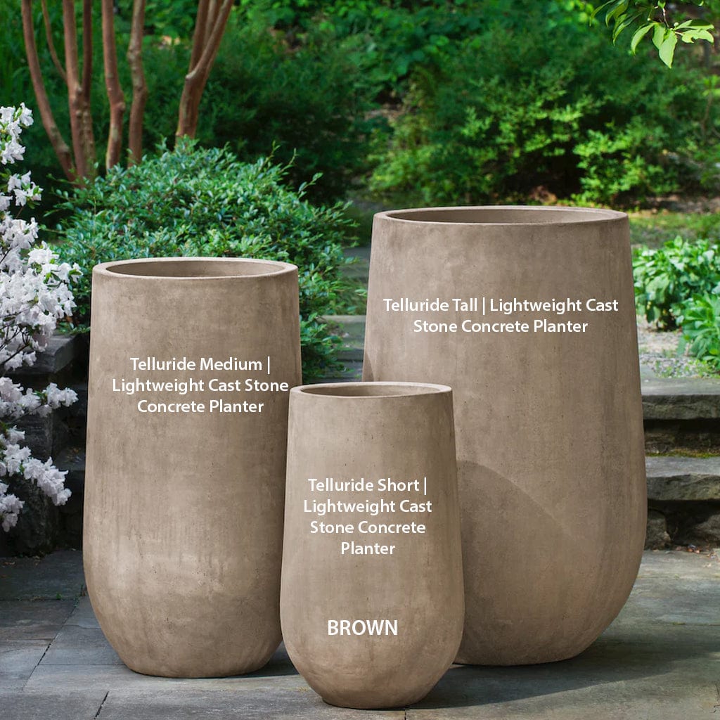 Telluride Lightweight Cast Stone Concrete Planter in Brown