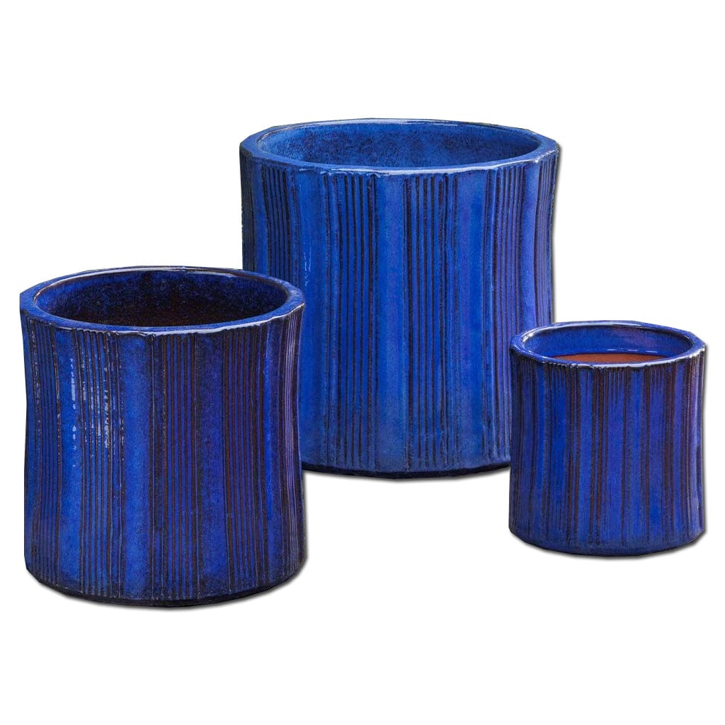 Brush Glazed Terra Cotta Pot Set of 3 in Riviera Blue  Finish