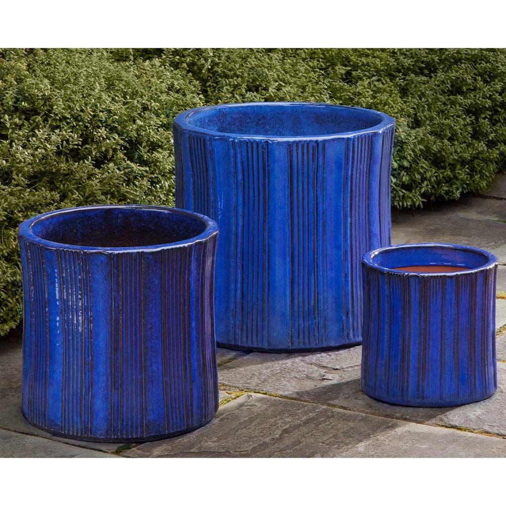 Brush Glazed Terra Cotta Pot Set of 3 in Riviera Blue Finish