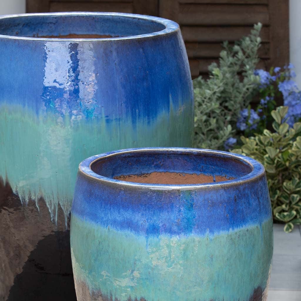 Cabana Glazed Terra Cotta Planter Set of 2 in Running Blue/Brown Finish