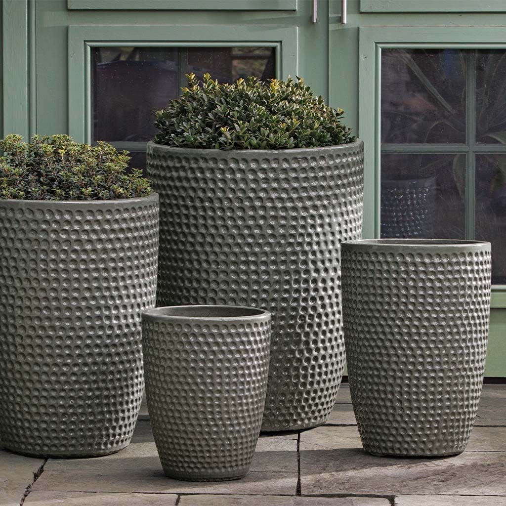 Coin Tall Glazed Terra Cotta Pot in Pewter Green  Finish