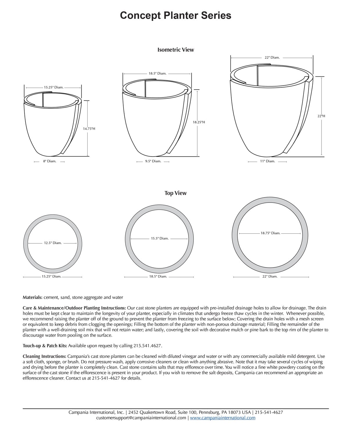 Concept Modern Planter Series Specs