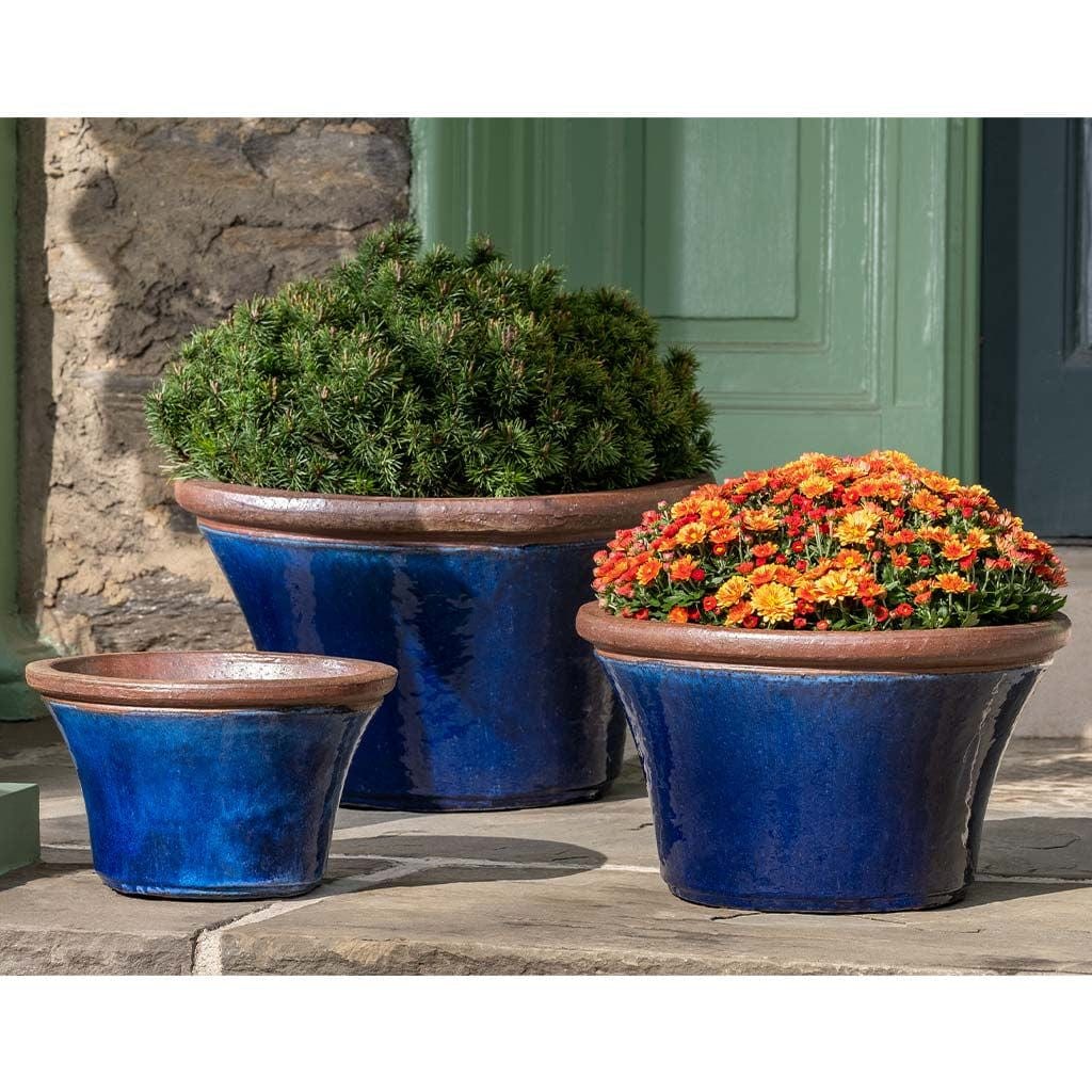 Enfield Glazed Terra Cotta Planter - Nested Set of 3 in Riviera Blue Finish