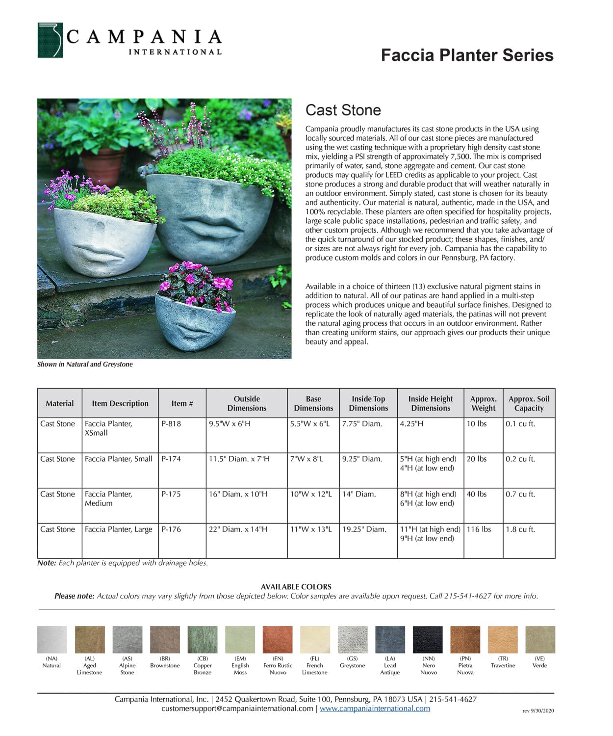 Faccia Planter Series Specs