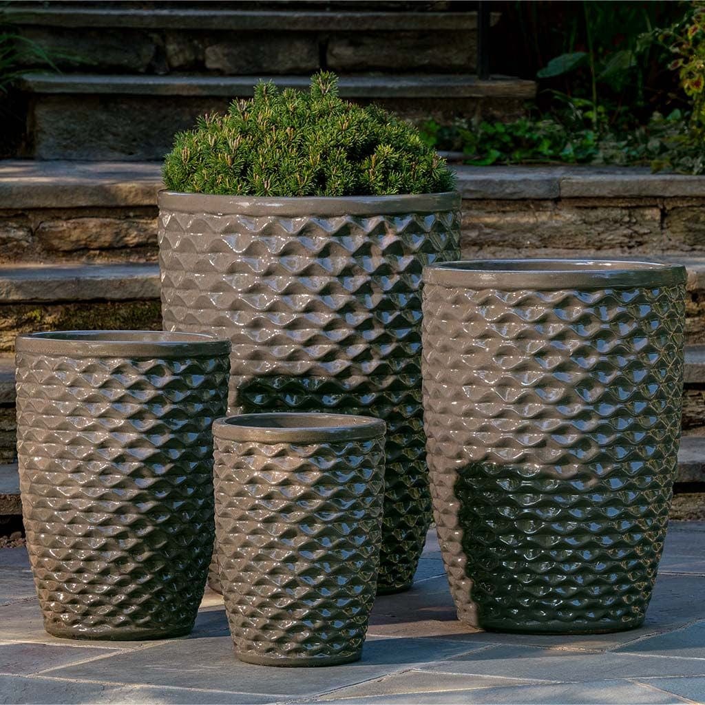 Tall Honeycomb Glazed Planter Set of 4 in Fog