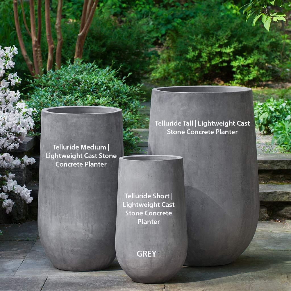 Telluride Lightweight Cast Stone Concrete Planter - Grey