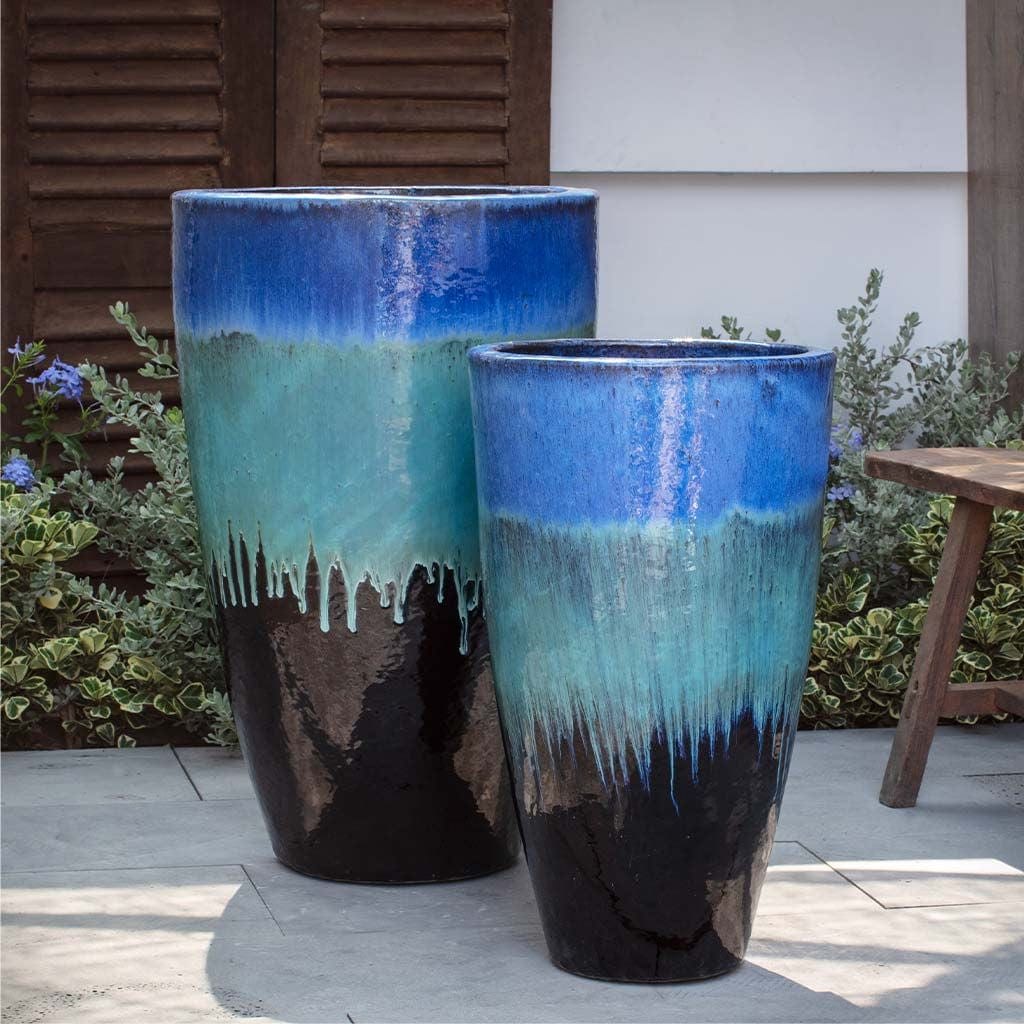 Havana Glazed Terra Cotta Planter Set of 2 in Running Blue/Brown Finish