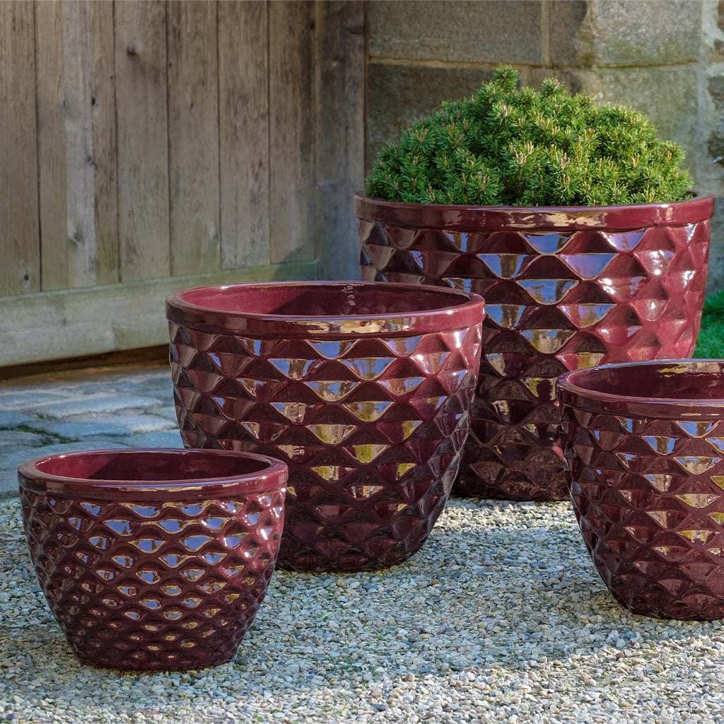 Honeycomb Glazed Terra Cotta Planter - Set of 4 in Plum Finish 