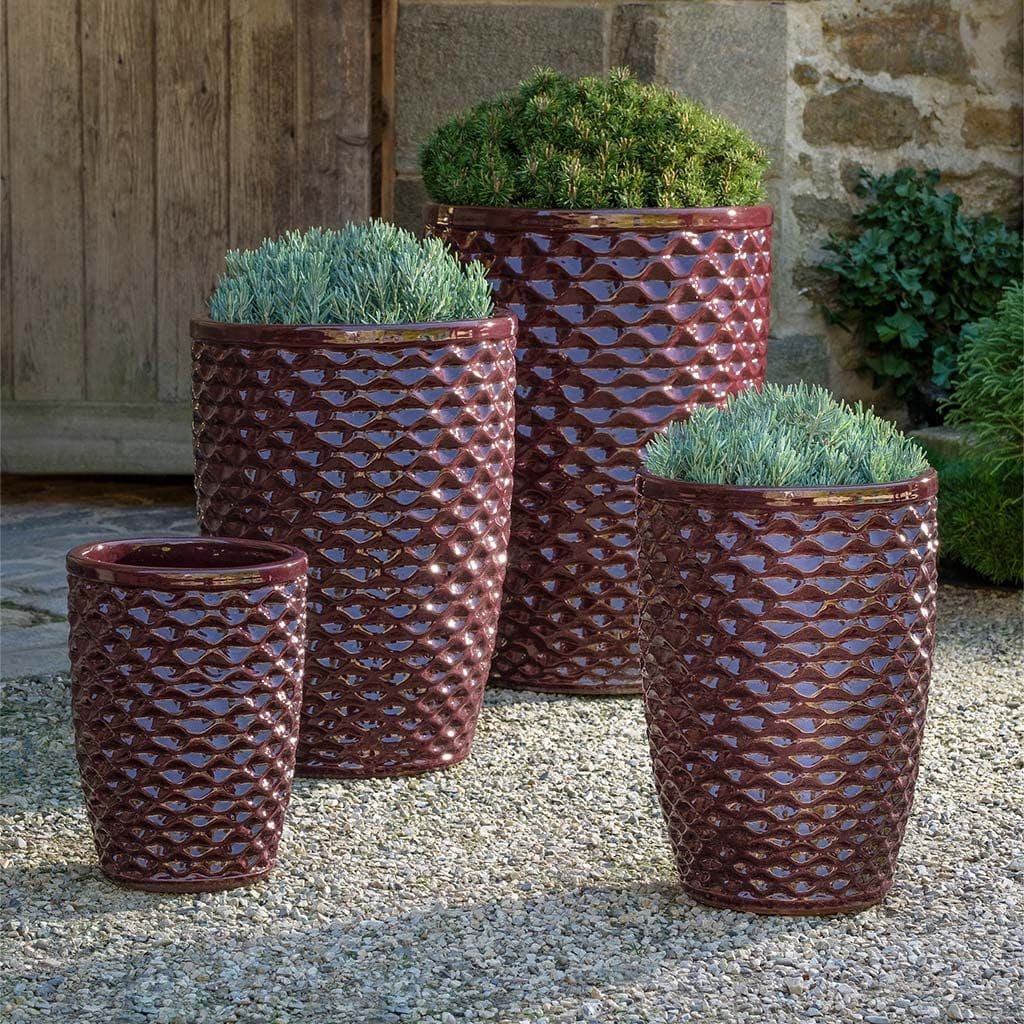 Tall Honeycomb Glazed Planter Set of 4 in Plum