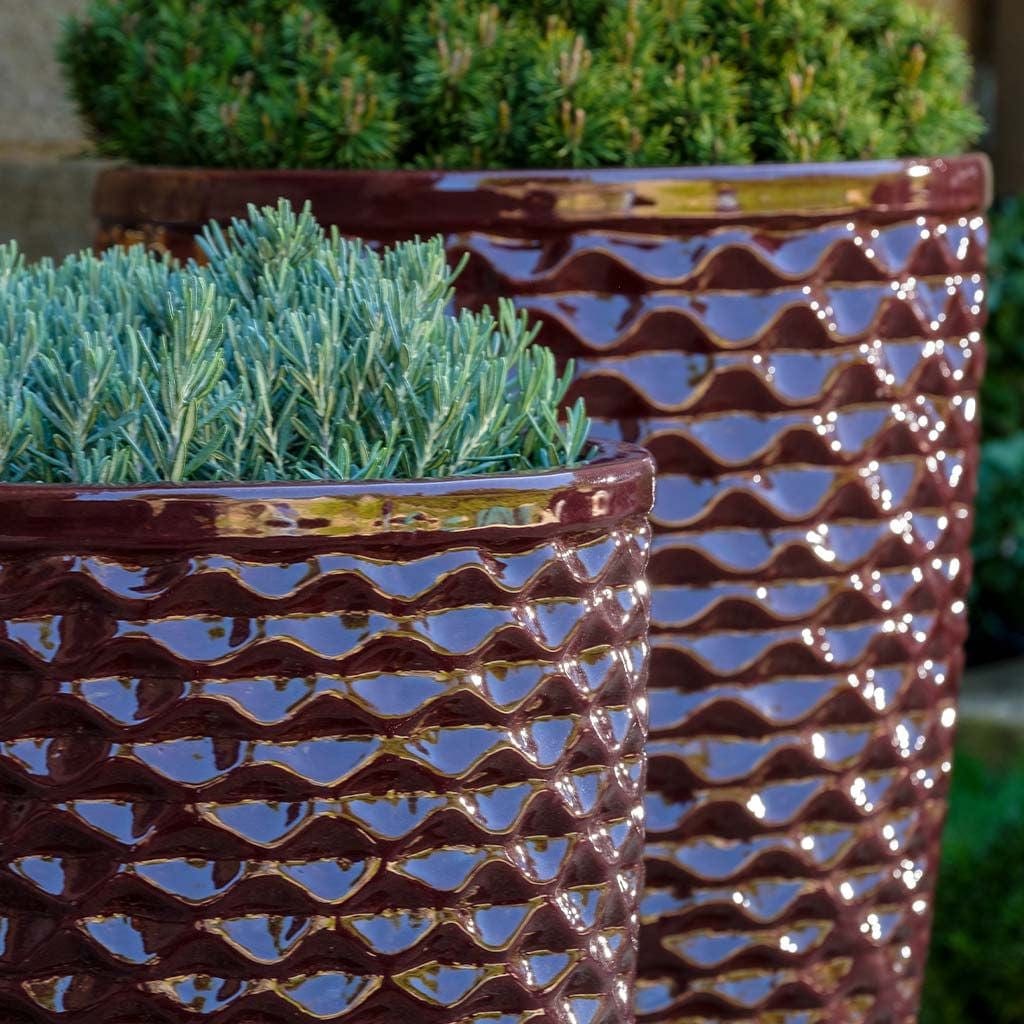 Tall Honeycomb Glazed Planter Set of 4 in Plum