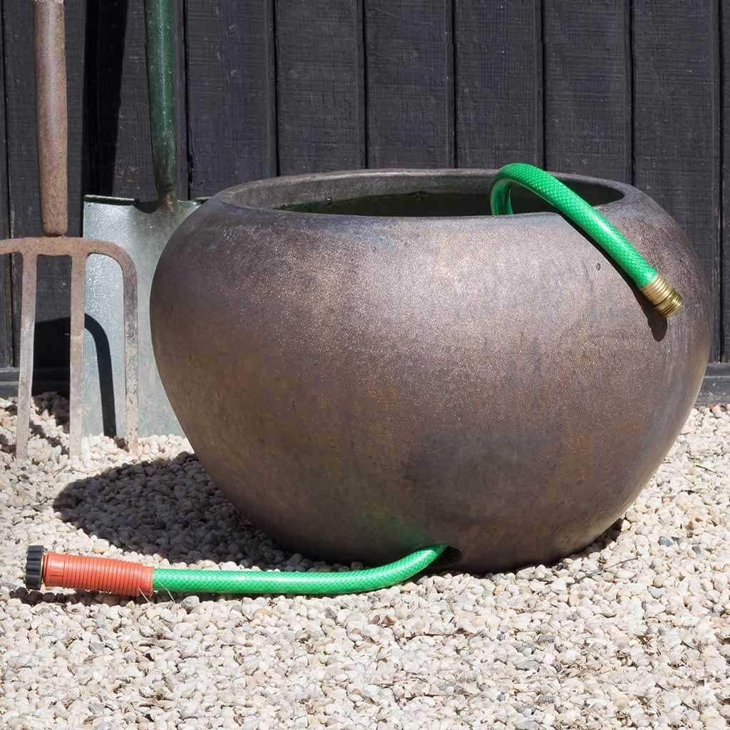 Glazed Terra Cotta Outdoor Hose Pot in Bronze Finish