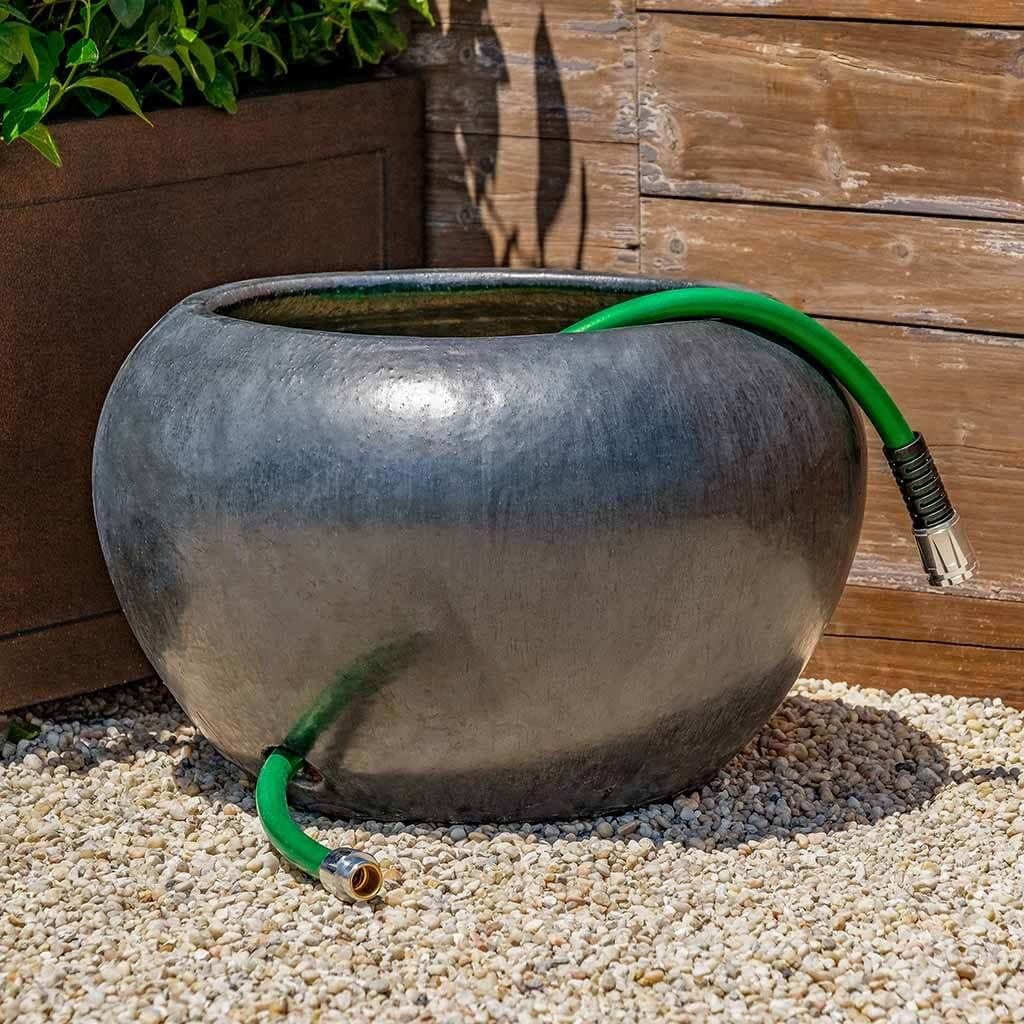 Glazed Terra Cotta Outdoor Hose Pot in Graphite Finish