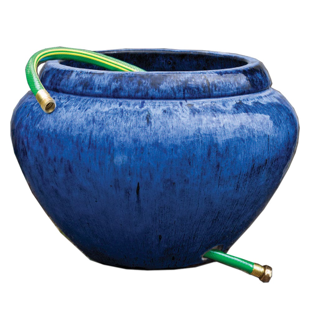 Glazed Terra Cotta Outdoor Hose Pot with Lip in Riviera Blue