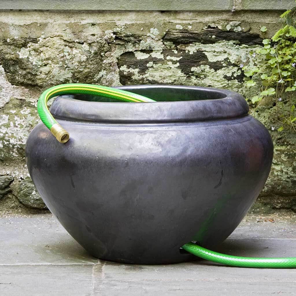 Outdoor Glazed Hose Pot with Lip in Graphite