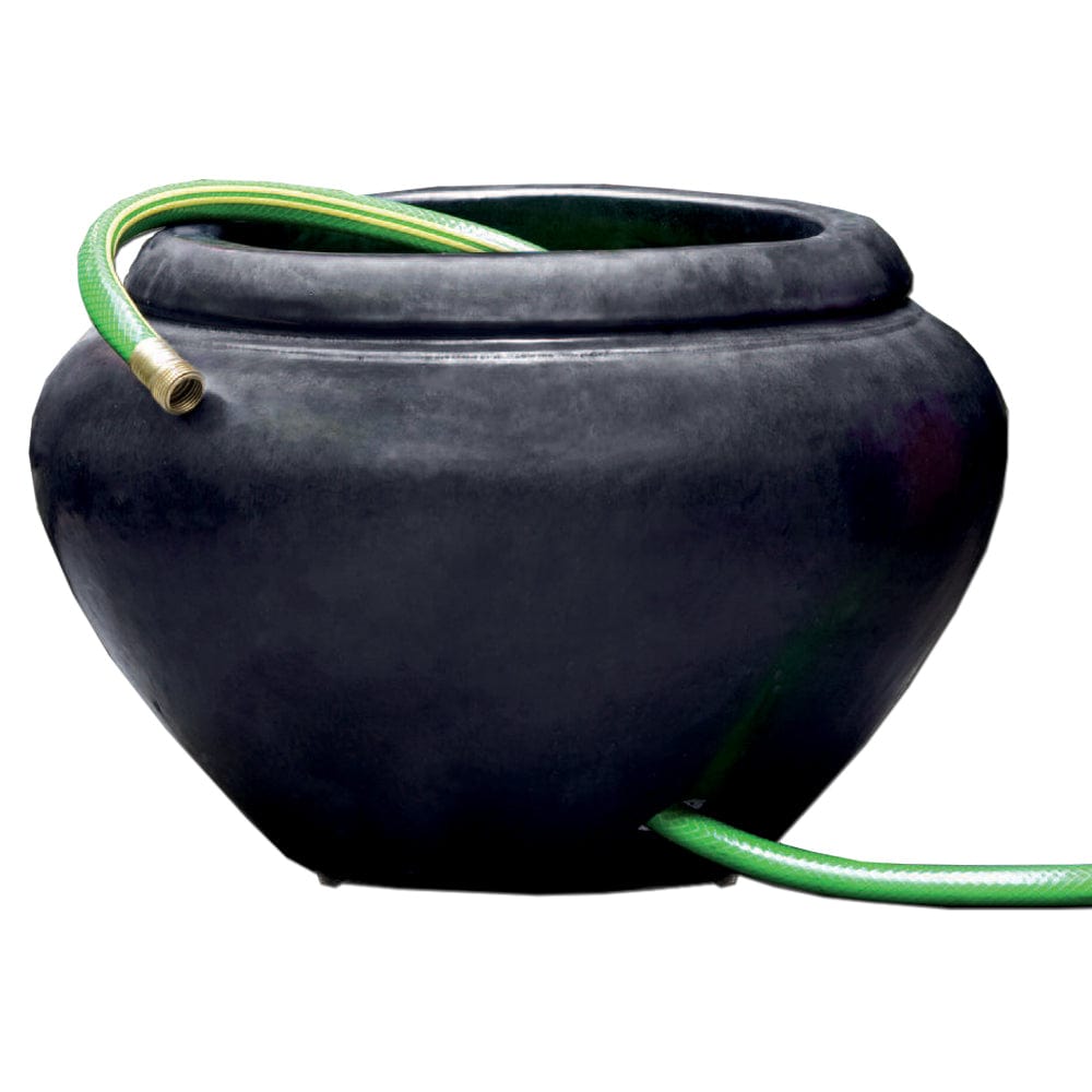 Glazed Terra Cotta Outdoor Hose Pot with Lip in Graphite - Outdoor Art Pros