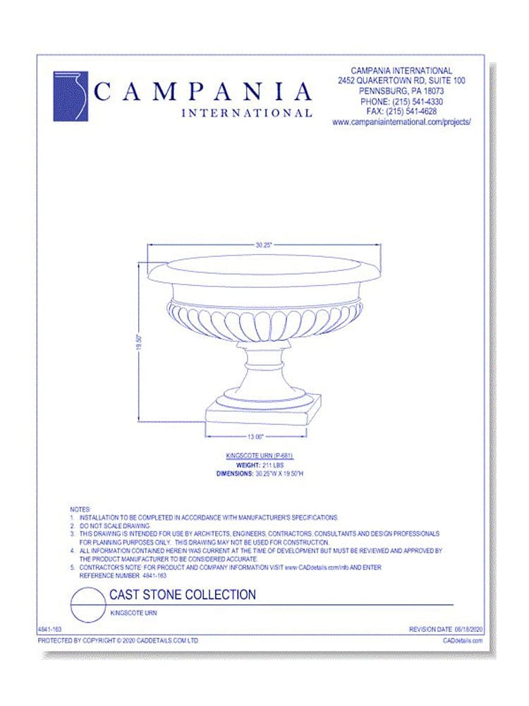 Kingscote Urn Garden Planter Specs