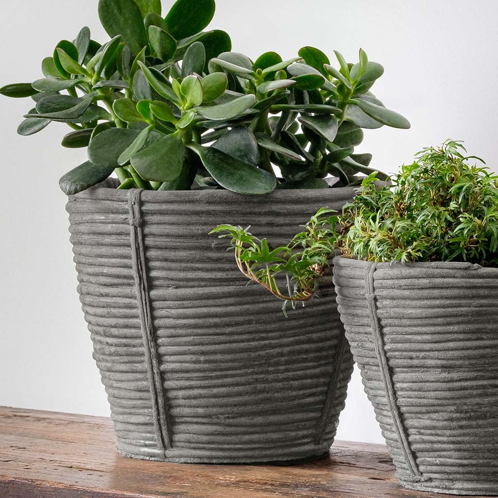 Large Reed Lightweight Cast Stone Concrete Planter in Grey