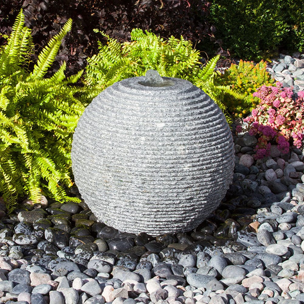 Ribbed Granite Sphere Stone Fountain - Outdoor Art Pros