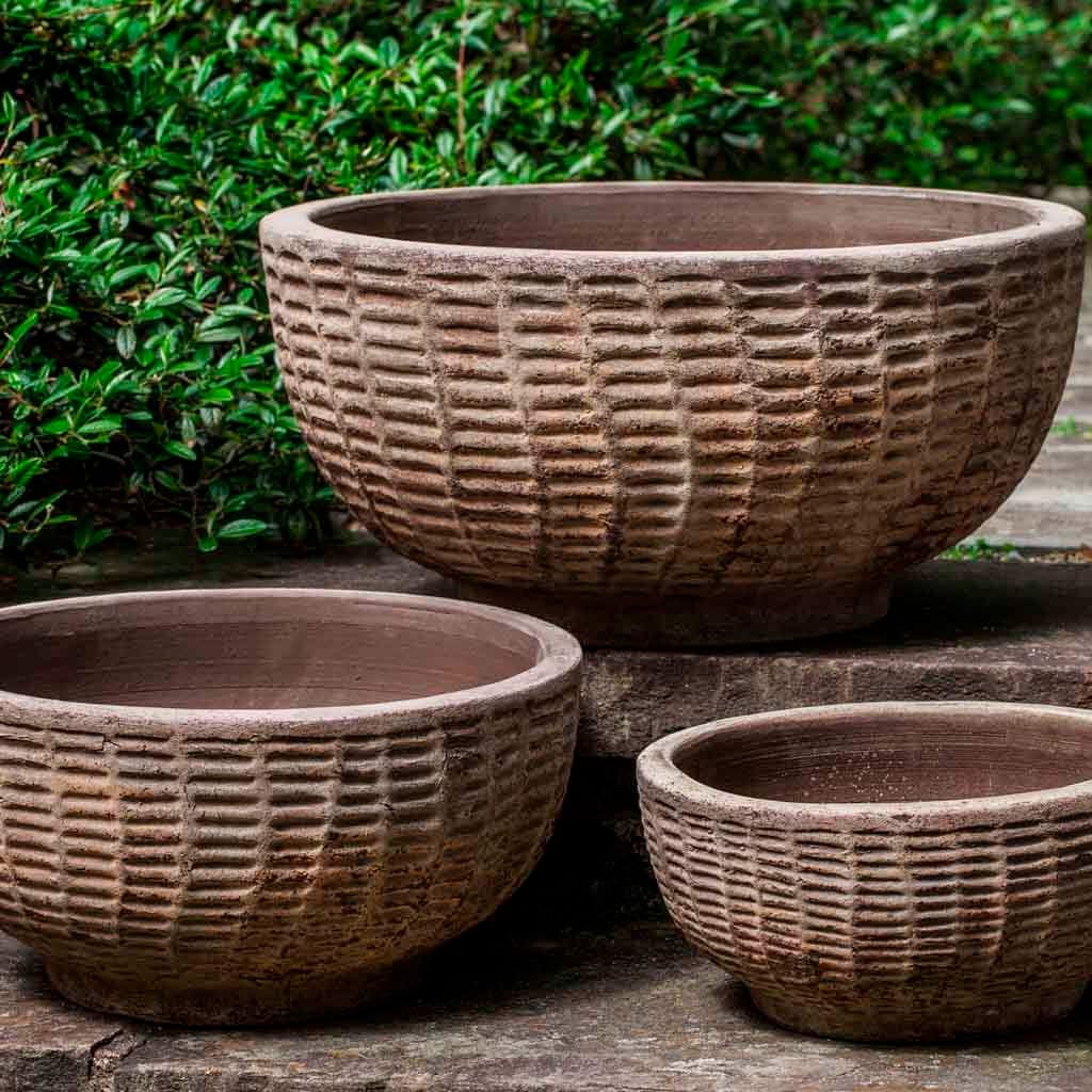 Antique Lattice Basket - Set of 3 in Antico Terra Cotta - Outdoor Art Pros