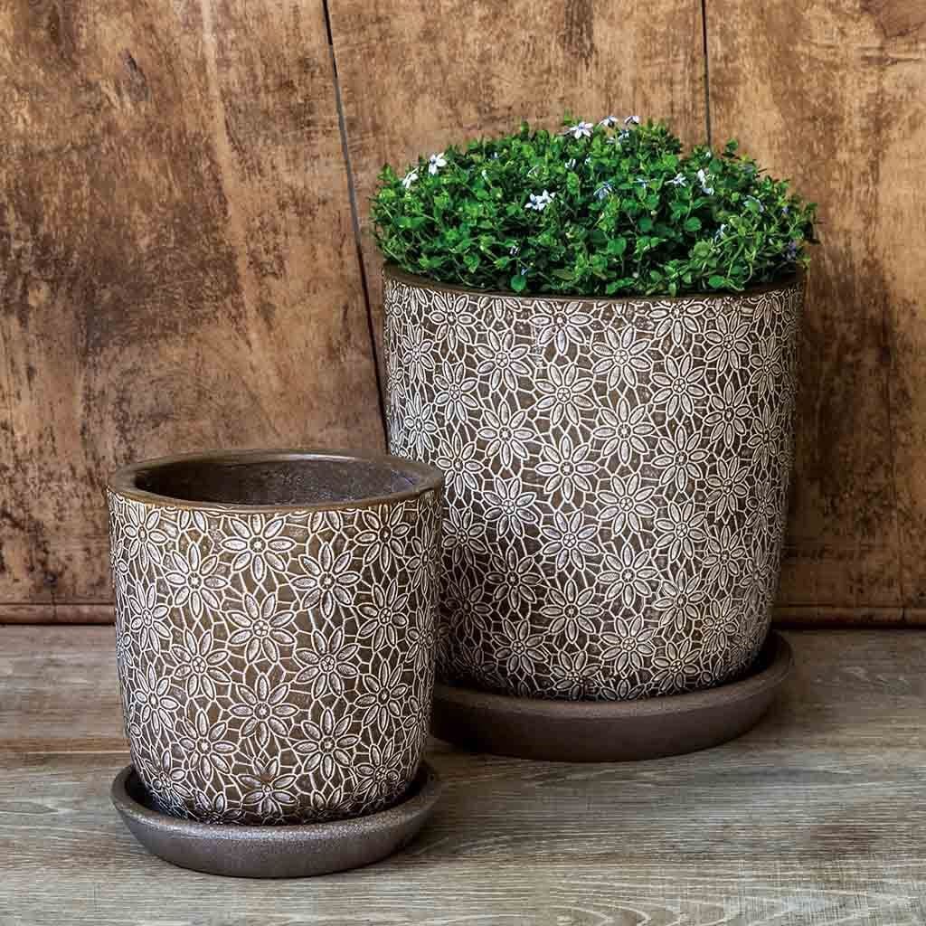 Marguerite Small Round Cold Painted Terra Cotta Planter in Coffee Finish