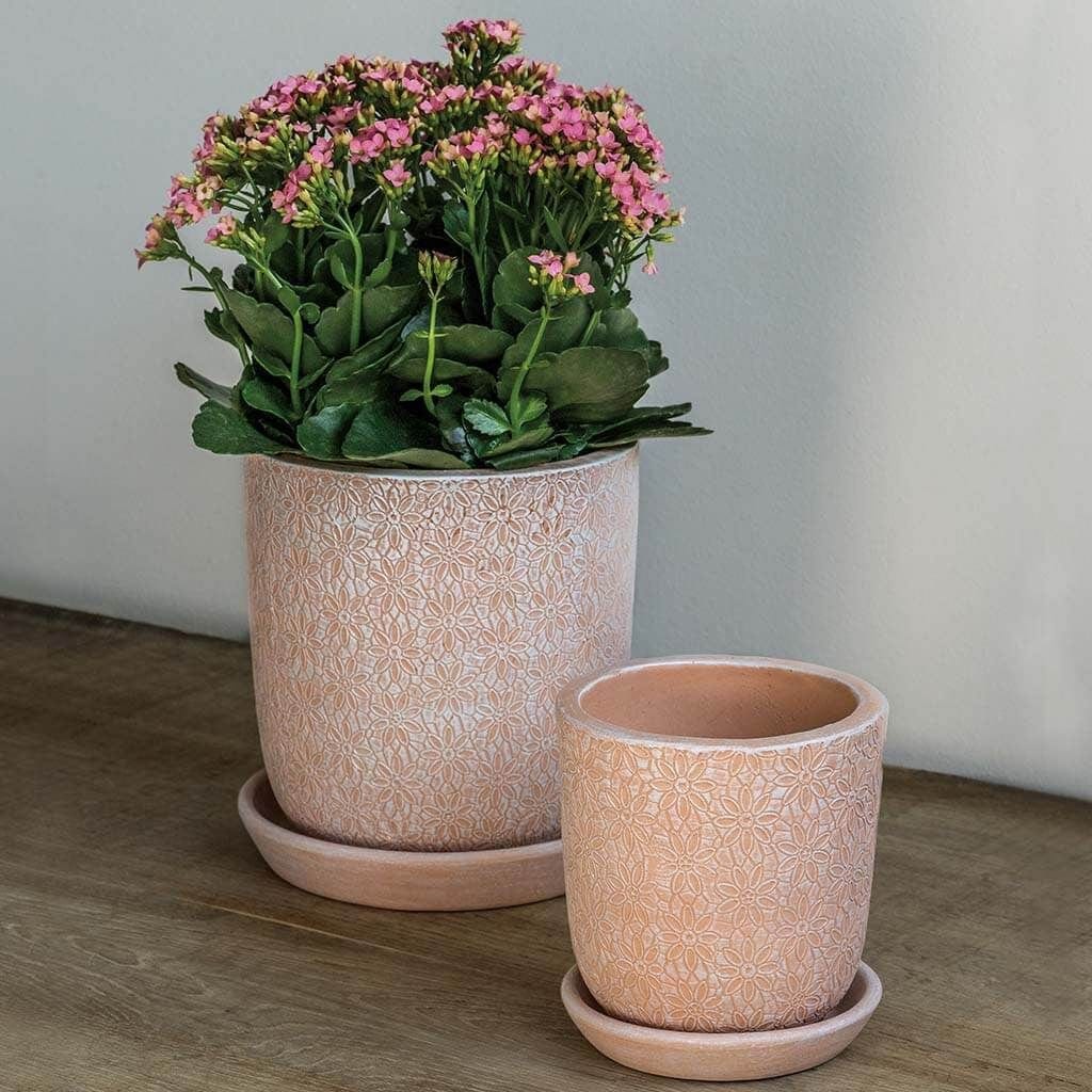 Marguerite Small Round Cold Painted Terra Cotta Planter in Shell Pink Finish
