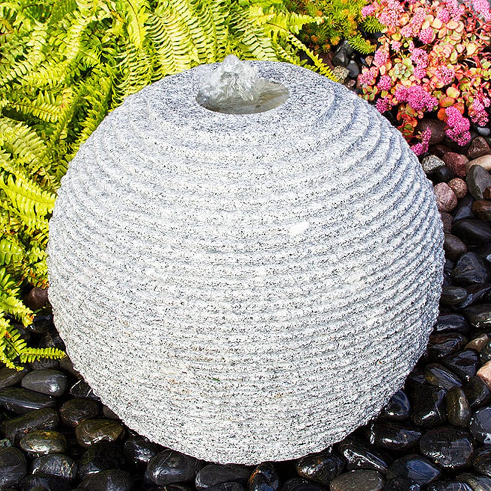 Ribbed Granite Sphere Stone Fountain - Outdoor Art Pros