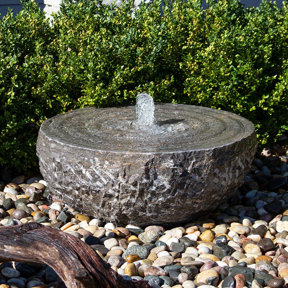 Natural Stone Bowl with Swirl Fountain - Singles - Outdoor Art Pros