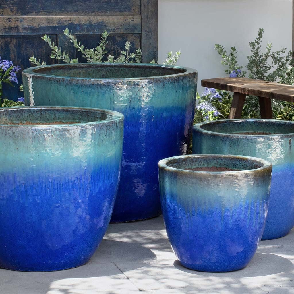 Ocho Glazed Terra Cotta Planter Set of 4 in Running Aqua Finish