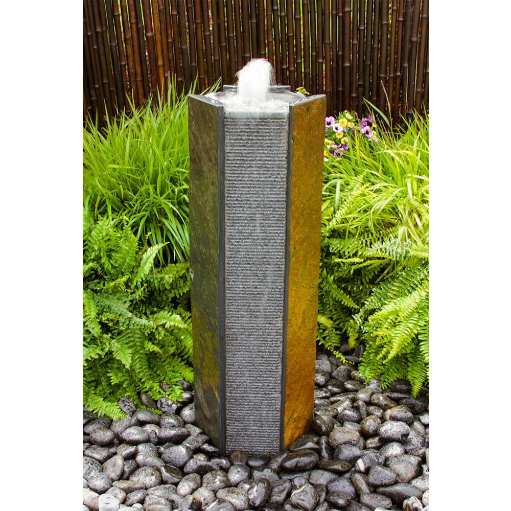 Octagon Basalt Stone Tower Fountain - Outdoor Art Pros