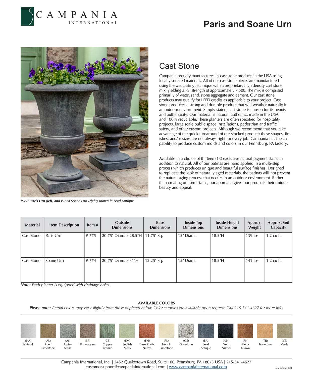 Soane Urn | Cast Stone Planter Specs