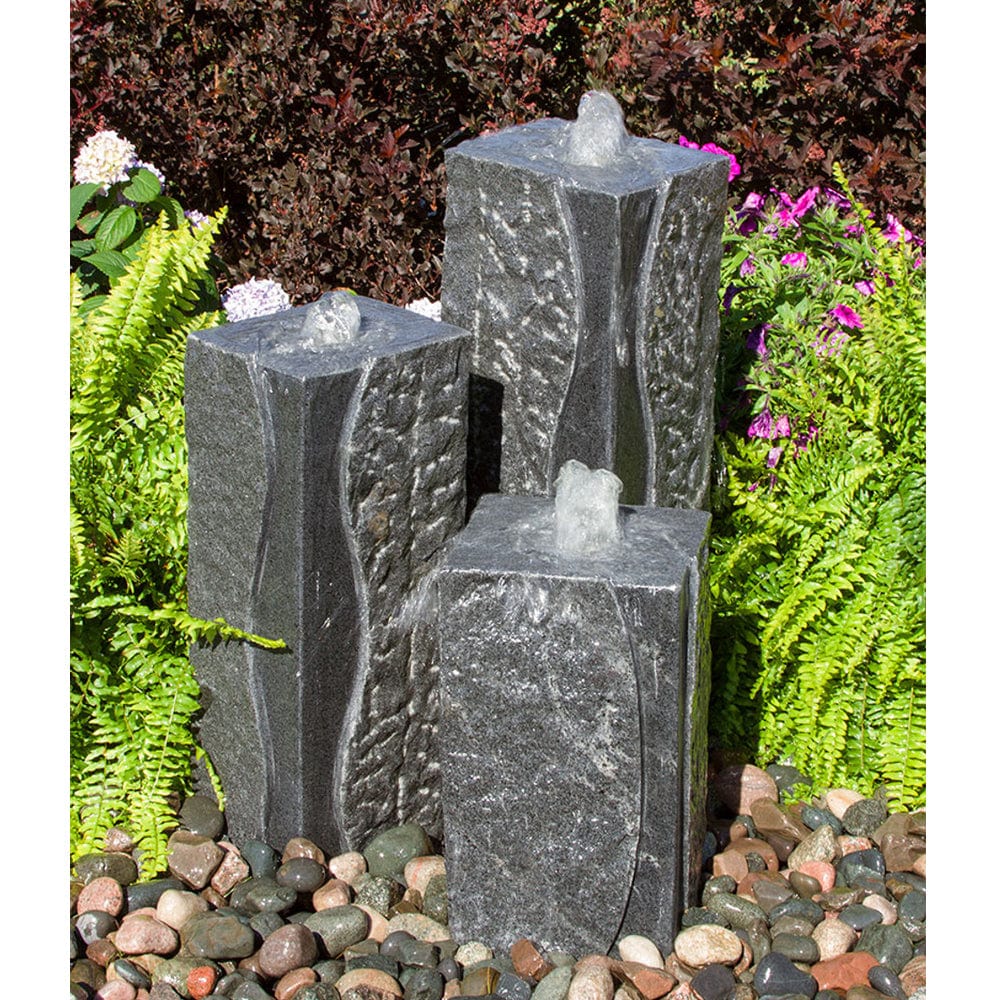 Polished Corner Triple Granite Stone Fountain - Outdoor Art Pros