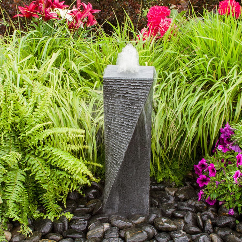 24" Polished Twist Granite Stone Fountain - Outdoor Art Pros