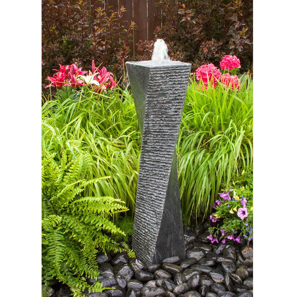 36" Polished Twist Granite Stone Fountain - Outdoor Art Pros