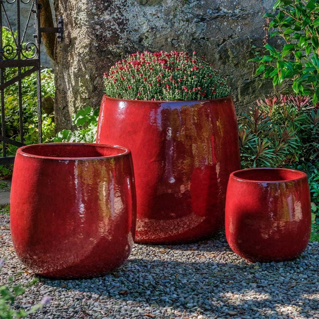 Potrero Glazed Terra Cotta Planter Set of 3 in Tropic Red Finish