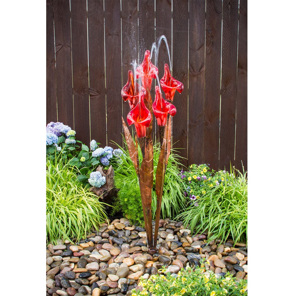 50" Copper Red Iris Flower Garden Fountain - Outdoor Art Pros