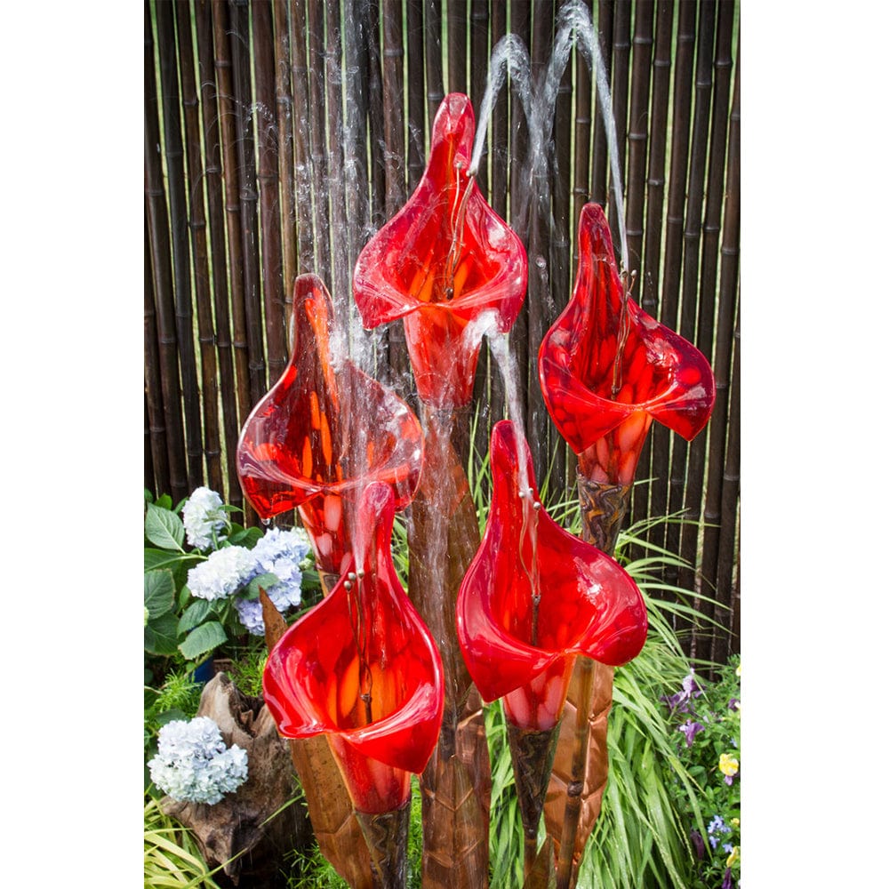 50" Copper Red Iris Flower Garden Fountain - Outdoor Art Pros
