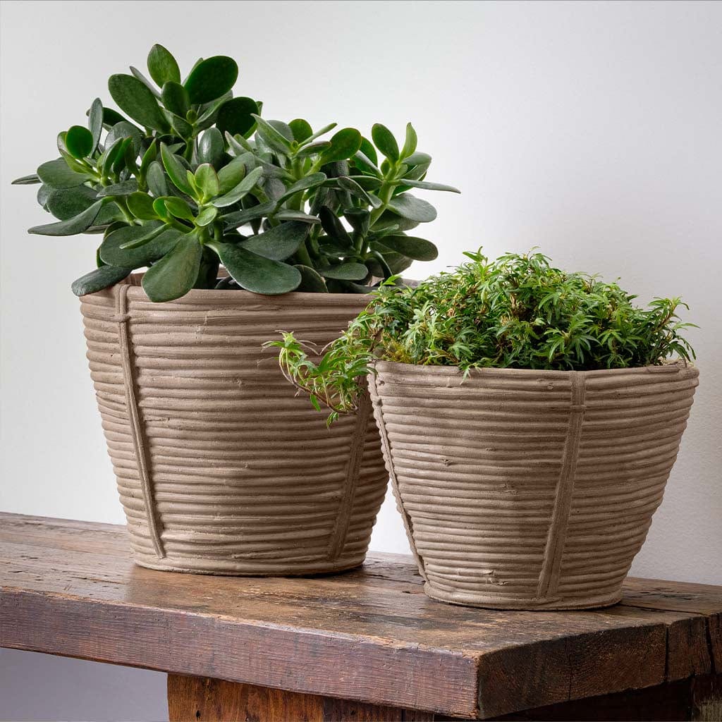 Reed Lightweight Cast Stone Concrete Planter in Brown